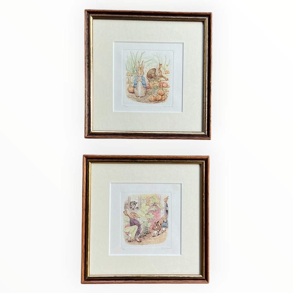 Beatrix Potter Peter Rabbit 1991 Original Etchings /500 Sowa Reiser Framed Pair